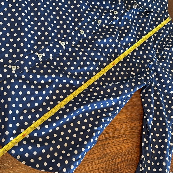 Talbots Petites navy and white Polkadot long sleeve button down LP Cotton large - Picture 6 of 6